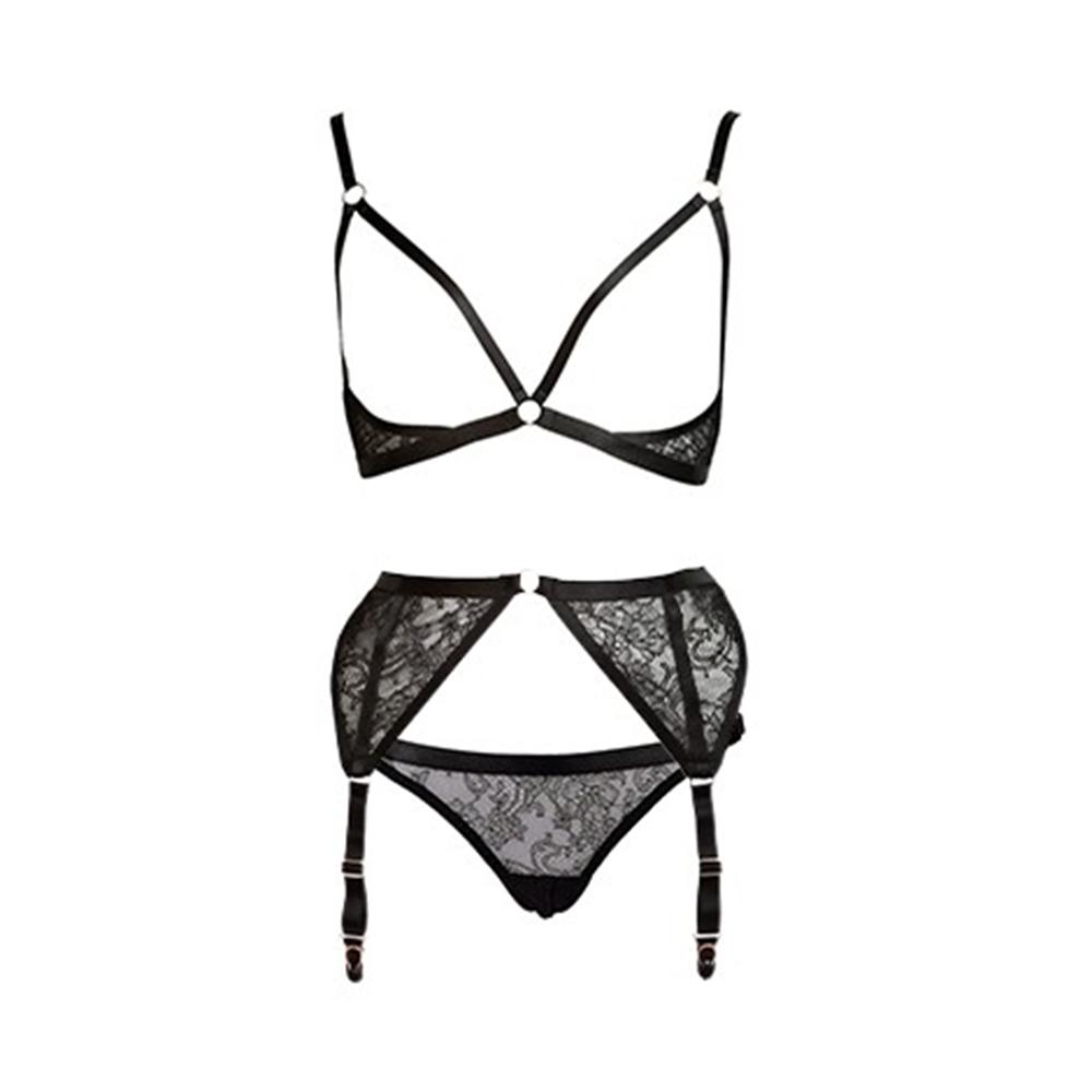 Annabel lace harness bra, ouvert brief and suspender set
